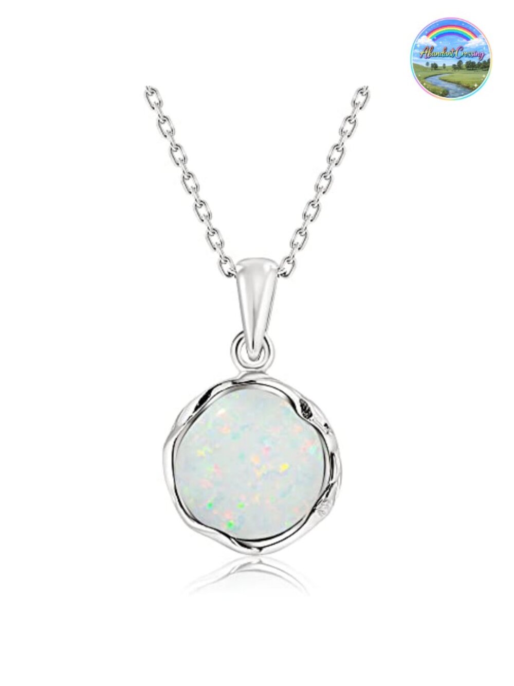925 Sterling Silver White Opal Pendant Necklace, October Birthstone, 45cm Cable